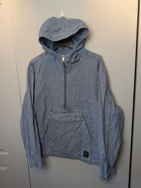LEVI STRAUSS Anorak Jeans Coat Men Size Medium 100% Cotton Blue Stripes